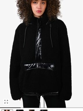 Moose Knuckles Black Teddy Sherpa Pullover with Gloss Trim